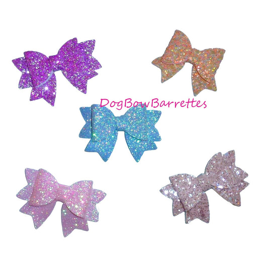 Puppy Bows ~  small glitter wing pet dog hair bow bands or clip (gl2)