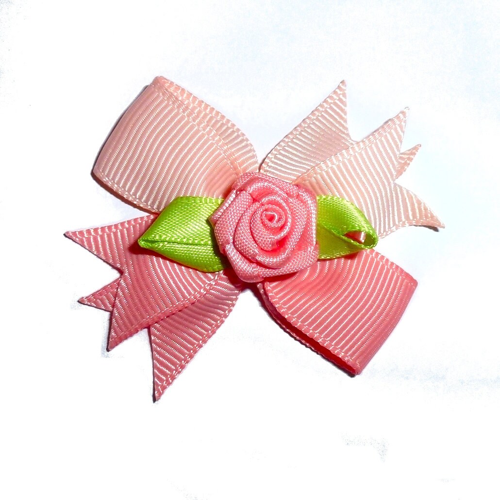 Puppy Bows ~ 1 for 3.50 2 for 5.50  two tone rose hair bowknot bow bands or barrette  (fb377)