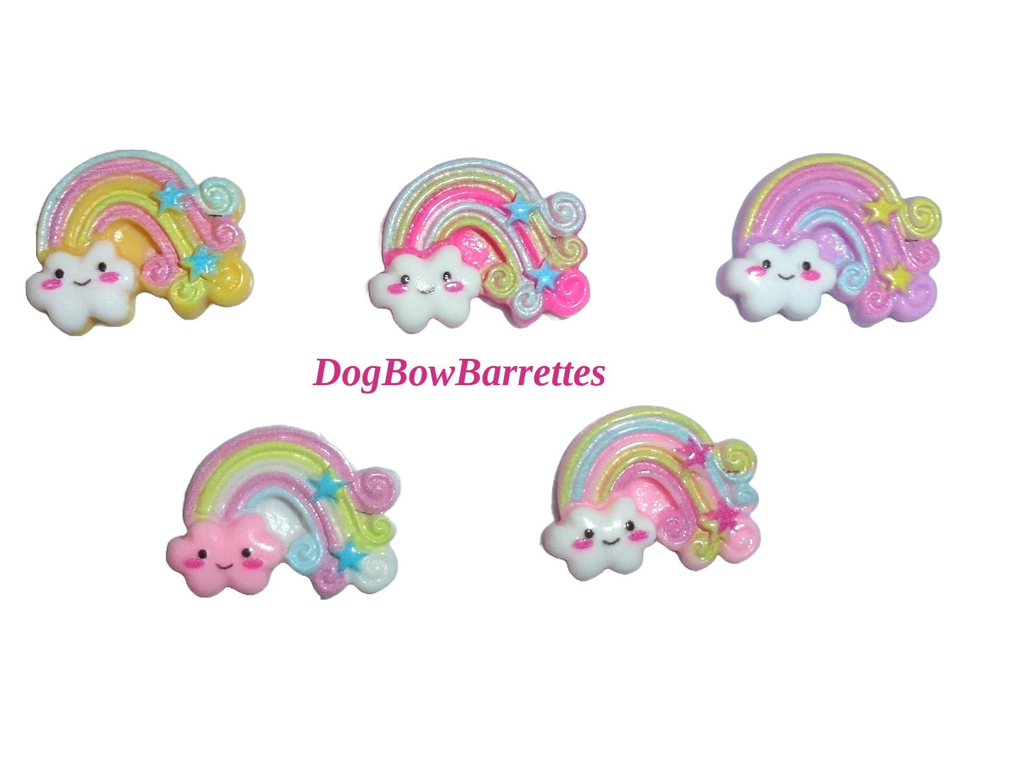 Puppy Dog Bows ~Smiley face rainbow cloud plastic puppy clips pet hair bow barrettes or bands (fb414F)