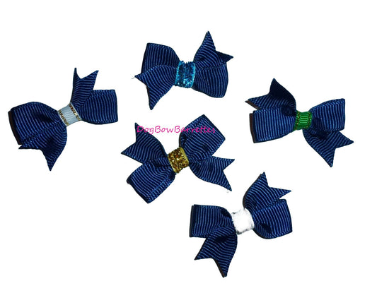 Dog bows for boys 5 navy pcs pet hair bow barrettes or bands (fb100G)