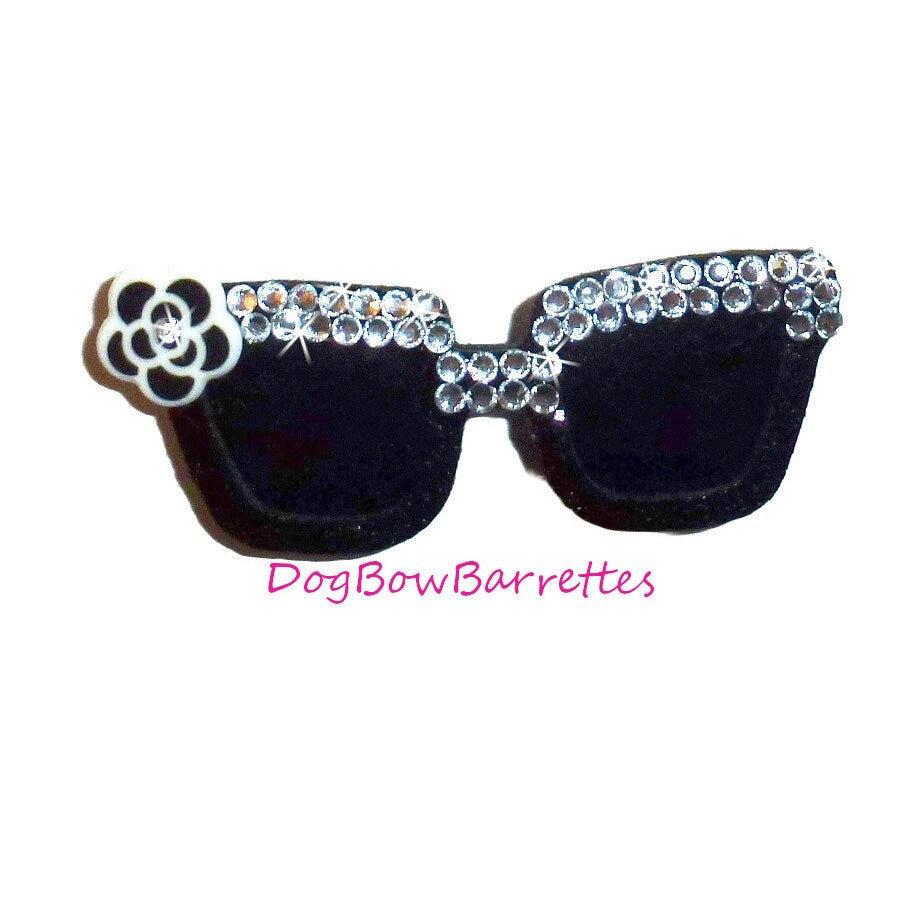 Puppy bows specialty black crystal rhinestone sunglasses pet bow hair clip (FB179)