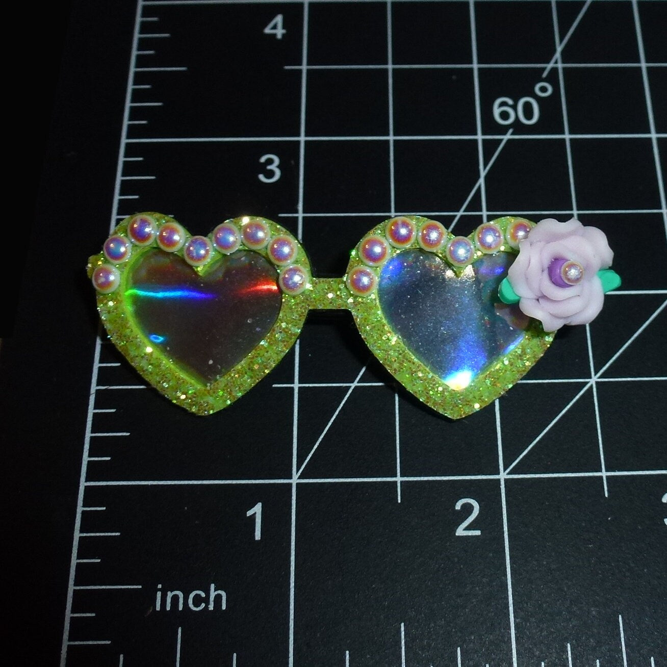 Puppy bows specialty green glitter and pearls sunglasses pet bow hair clip (FB148)