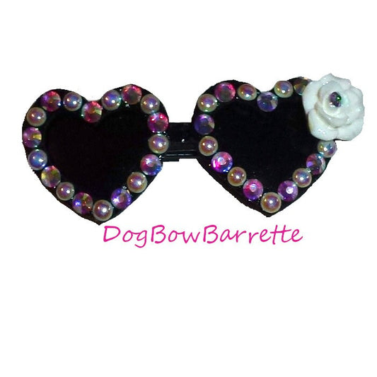 Puppy bows specialty black ab heart rhinestone sunglasses pet bow hair clip (FB171)