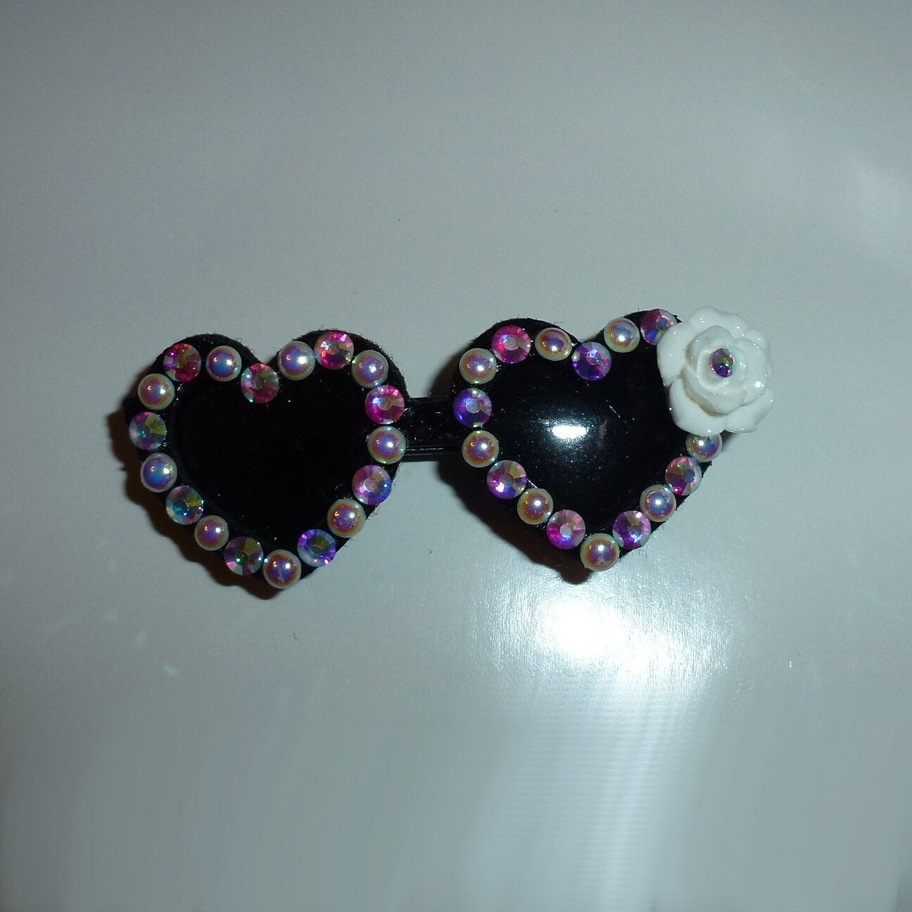 Puppy bows specialty black ab heart rhinestone sunglasses pet bow hair clip (FB171)