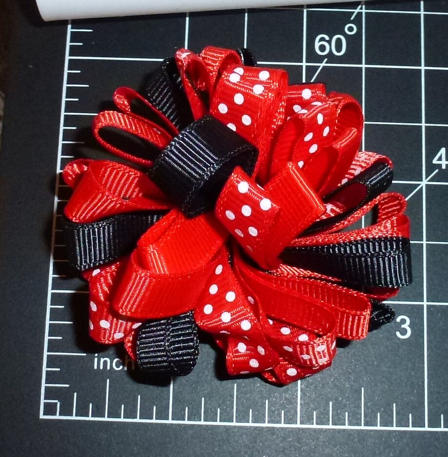 Puppy Bows ~  Fun multi loopy puff red black dots hair bows collar slide  barrette or bands pet dog bow