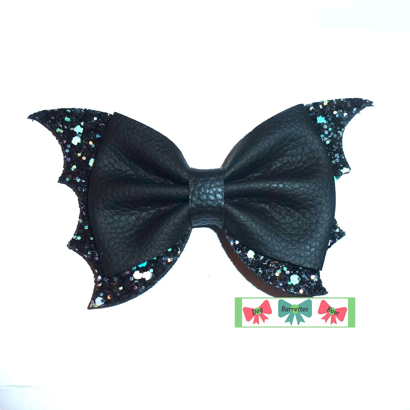 Halloween dog bow Black glitter bat 4" dog collar slide accessory  hair bows barrettes or bands (fb319)