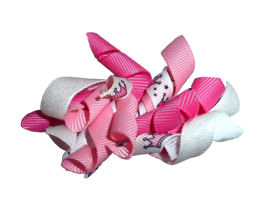 Puppy Bows ~  Pink white curlie hair bows   barrette or bands pet dog bow (kobx)