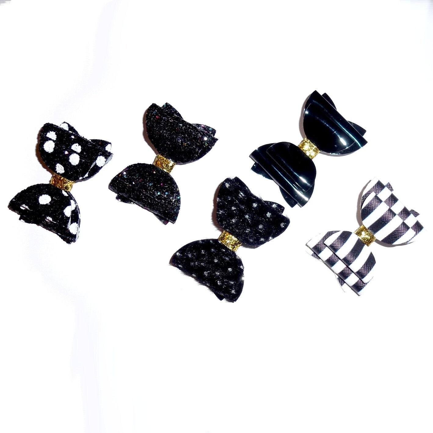 Fanciful black white glitter bows dog barrette or bands  pet hair bow  - (br2A)