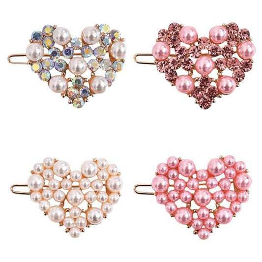 Puppy Bows ~ small 1.25" rhinestone crystal heart pearl dog bow  pet hair clip topknot barrette 4 colors!! (fb279)
