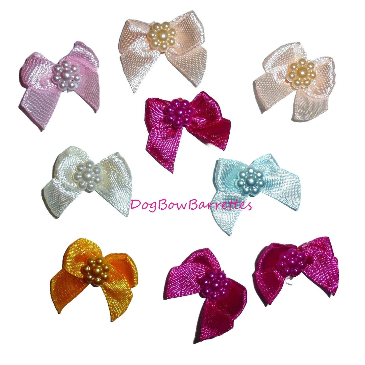 Dog Bow Barrettes tiny satin pearls 6 pieces pet hair grooming bows (FB227f)