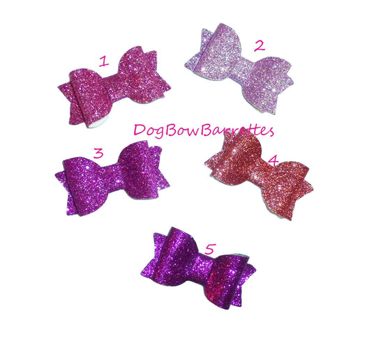 Puppy Bows ~  small glitter 2" purples pet dog hair bow bands or clip (gl5)