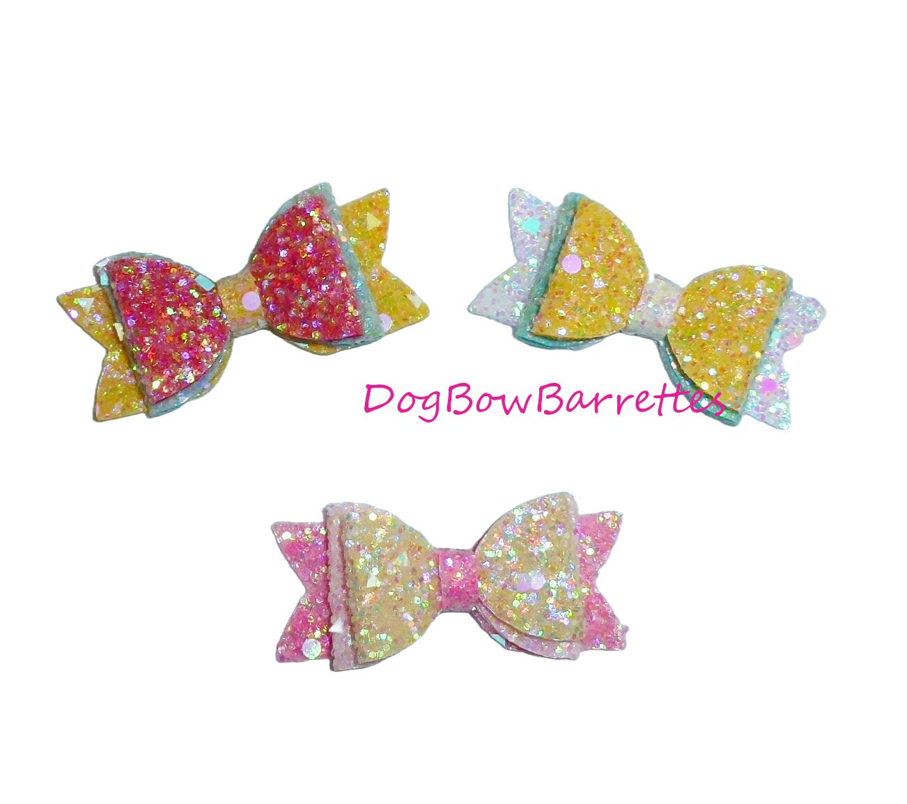 Puppy Bows ~  small glitter mixed color pet dog hair bow bands or clip (gl4)