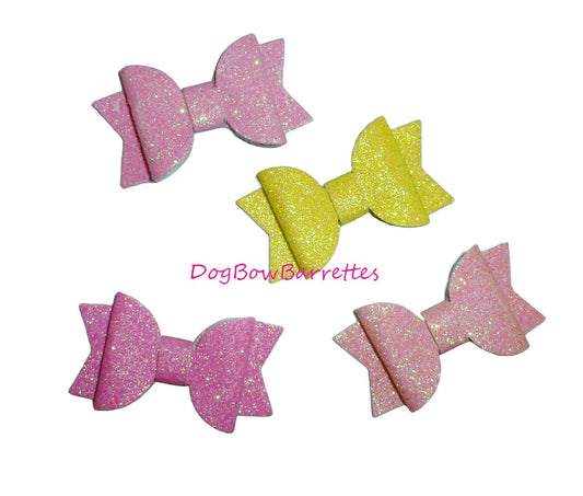 Puppy Bows ~  small glitter 2" pet dog hair bow bands or clip (gl3)