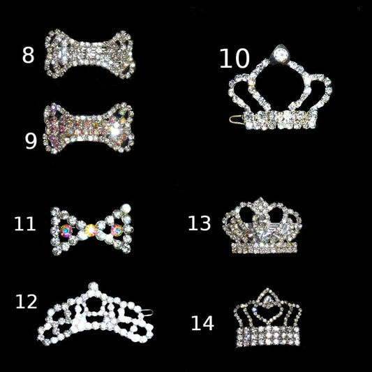 Puppy Bows ~Styles 8-14  rhinestone dog TIARA barrette pet hair clip ~USA seller