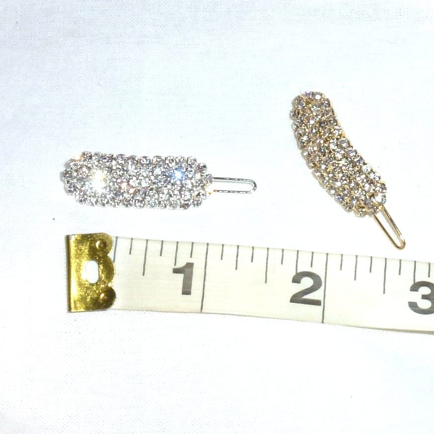 Puppy Bows ~Tiny 1" gold or silver crystal barrette pet hair clip ~USA seller