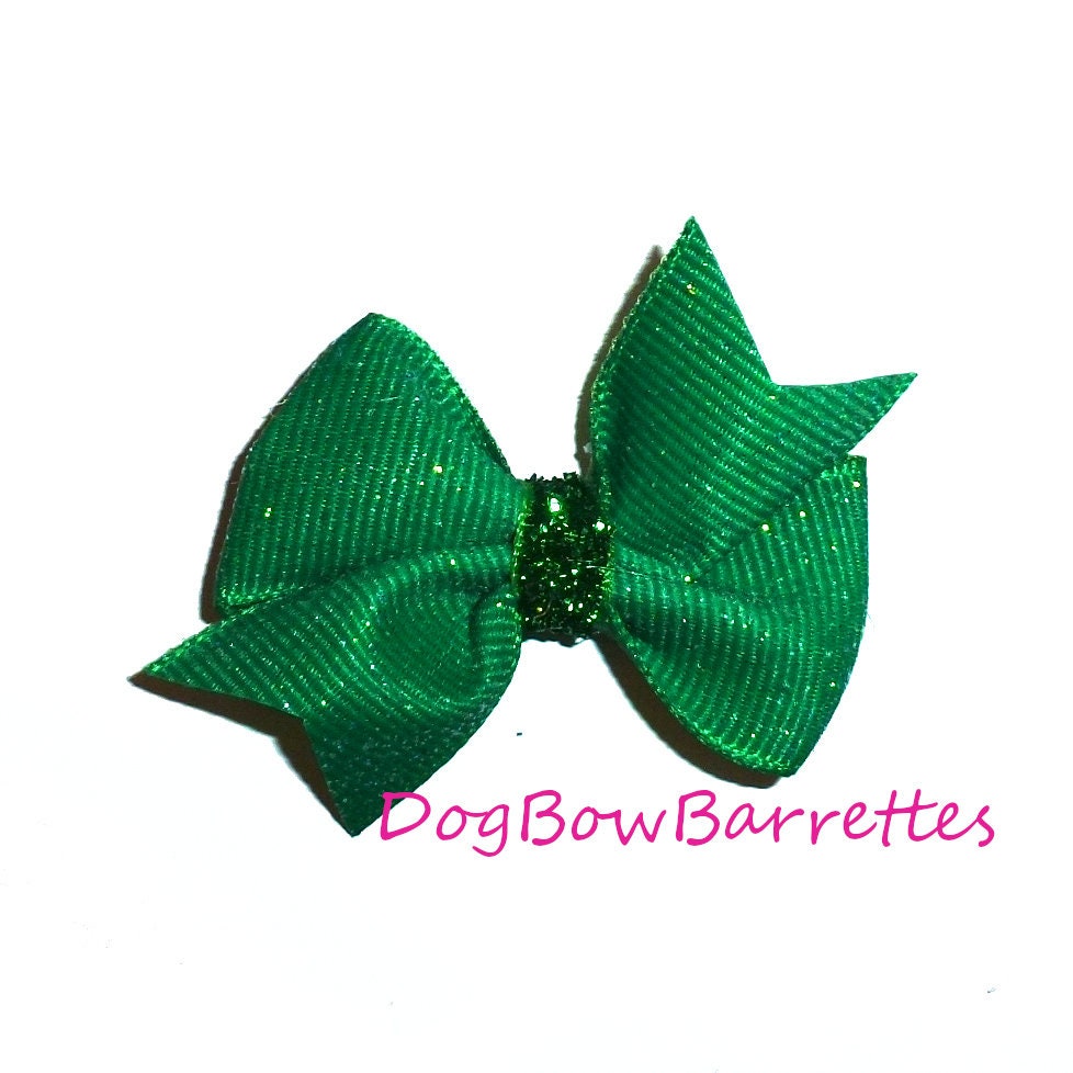 Dog Bow Barrettes Emerald green glitter swallowtail pet hair grooming bows