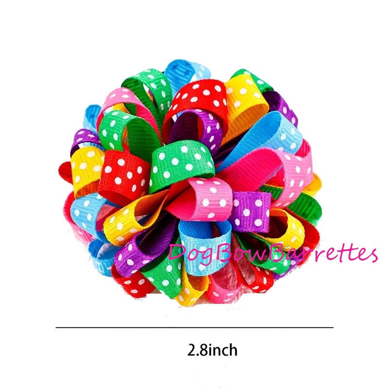 Puppy Bows ~  Fun multi loopy puff multicolor hair bows collar slide  barrette or bands pet dog bow