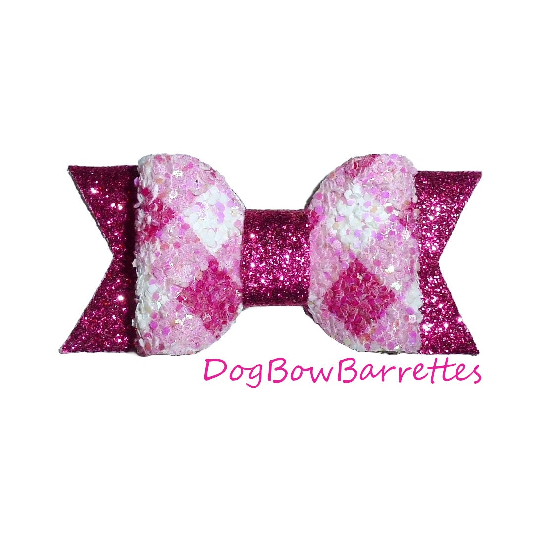 Dog hair bows small pink check bow band or barrette clip (GLBX)