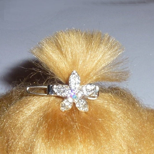 Puppy Bows ~ TINY 3/4" rhinestone crystal flower dog bow  pet hair clip topknot barrette