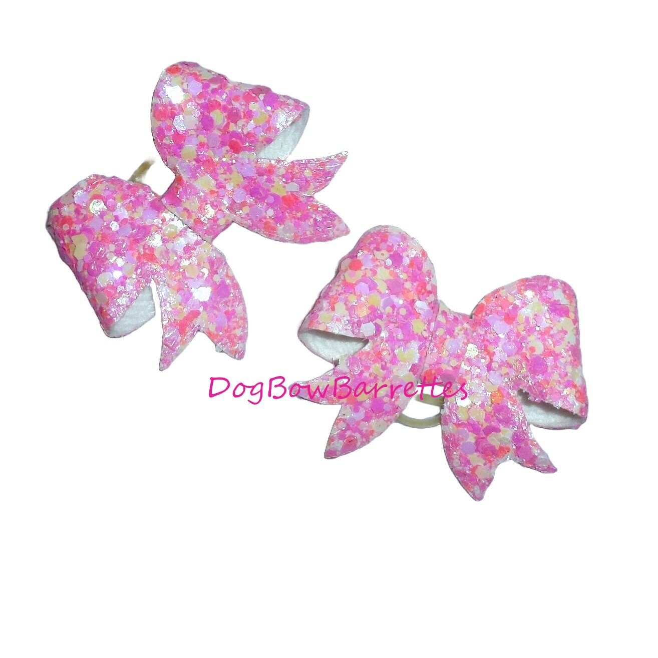 Dog hair bows Pink orange chunky crystal glitter pet  bow bands or clip