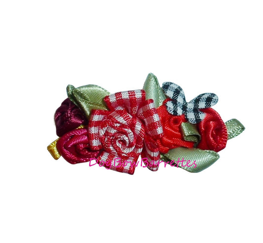 Puppy Bows ~ red flowers on french barrette for dogs clip 1.5" (fb376)