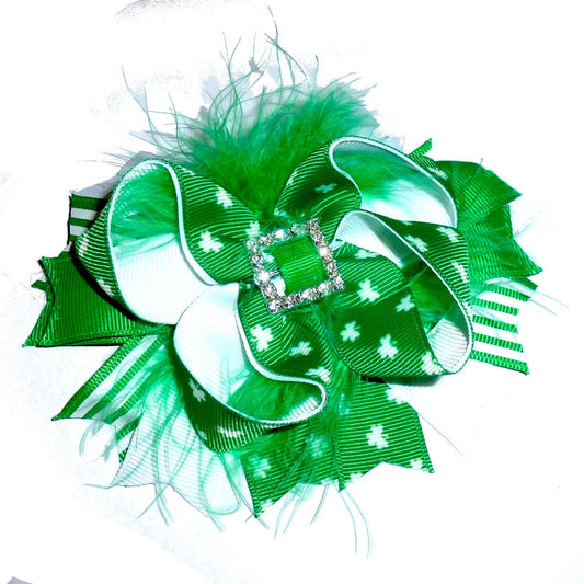 Puppy Bows ~ Rhinestone buckle St. Patrick's Day  dog bow  collar slide decoration feather marabou boa  ~USA seller (DC2)