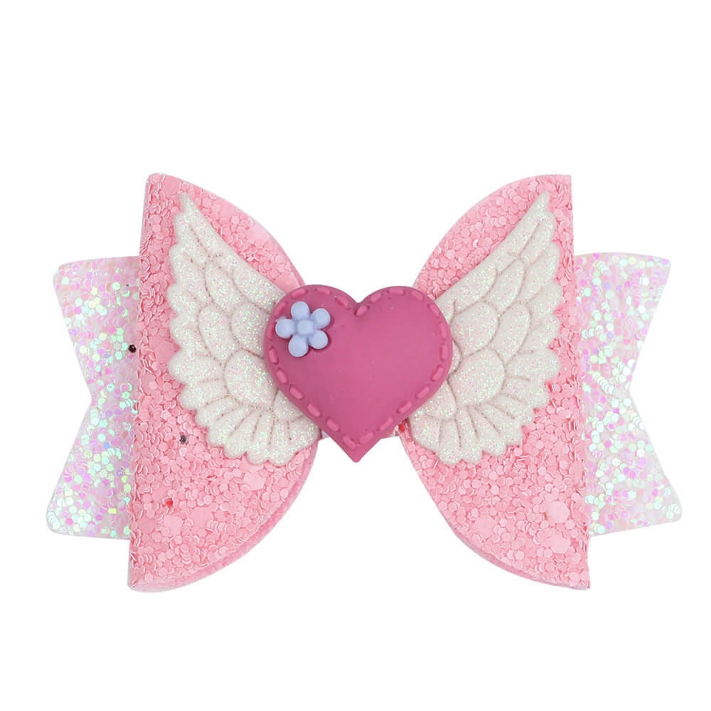 Valentine's day 3" pink glitter angel wings heart dog collar slide accessory OR  hair bows barrettes or bands (fb387)