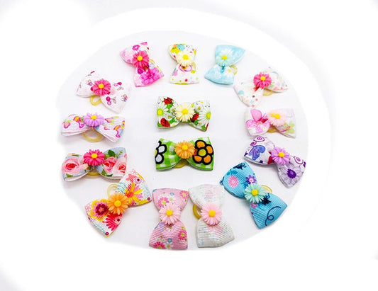 Puppy bows ~ Tiny small flower bows with daisies everyday dog groomers grooming pet hair bows (rc15)