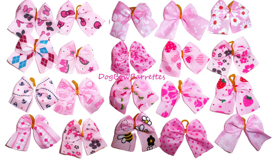 30 PINK dog hair bows with latex dogs grooming bands