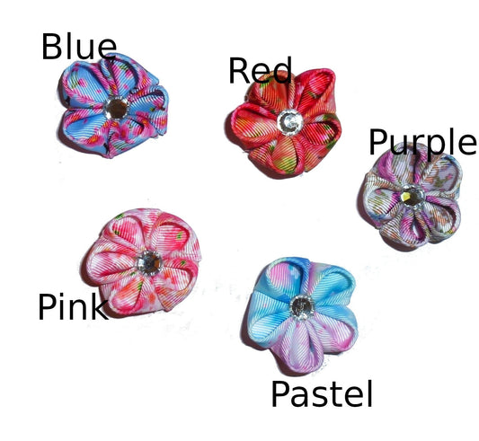 NEW! Japanese windflowers rhinestone center  pet hair bow barrettes or bands (fb307)