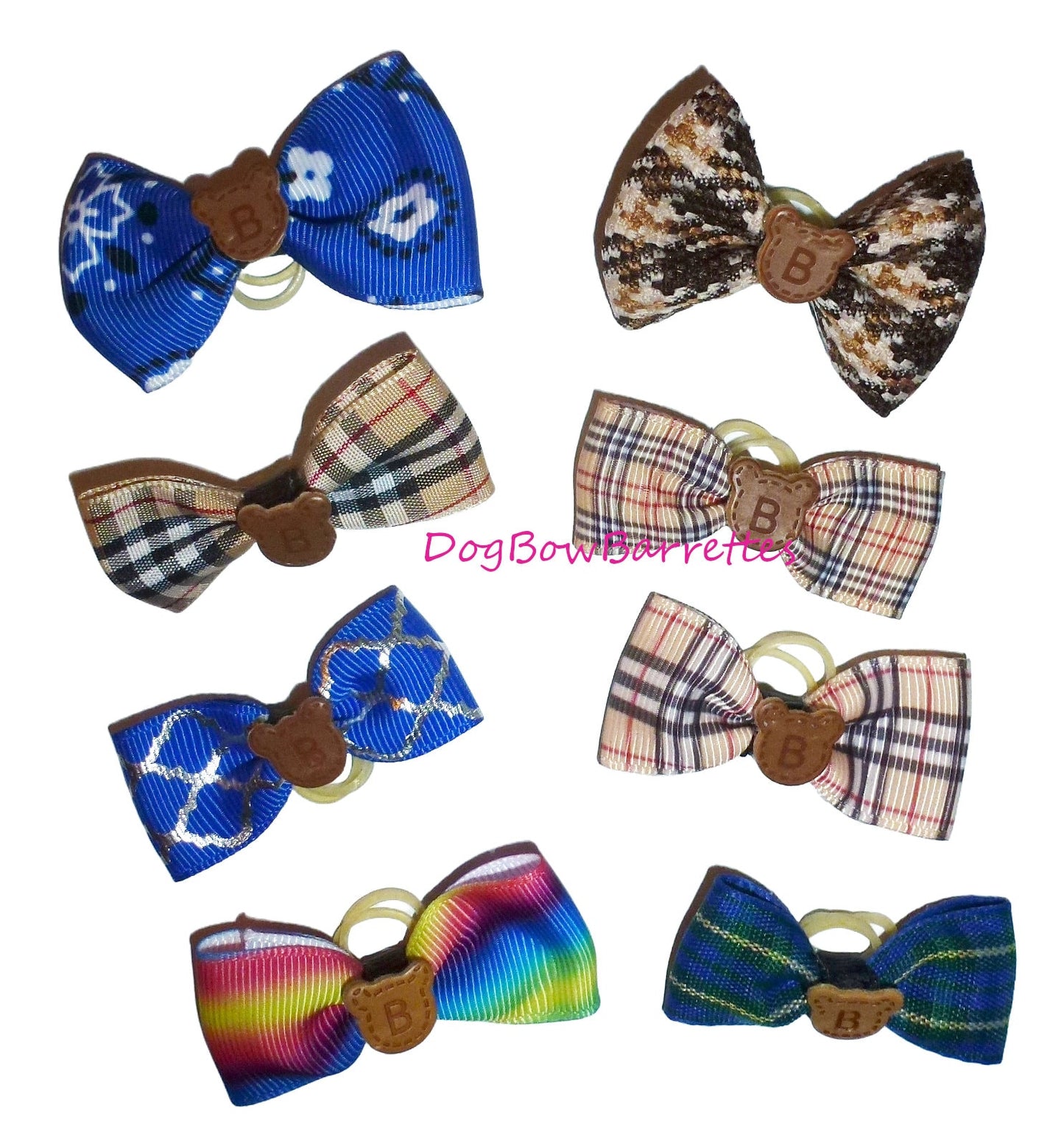 Dog Bow Barrettes small for boys 8 pieces pet hair grooming bows with bear head (FB265F)