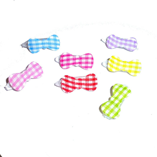 Dog hair clip tiny gingham  bowknot 3/4" wide pet hair barrette bow  (fb28)