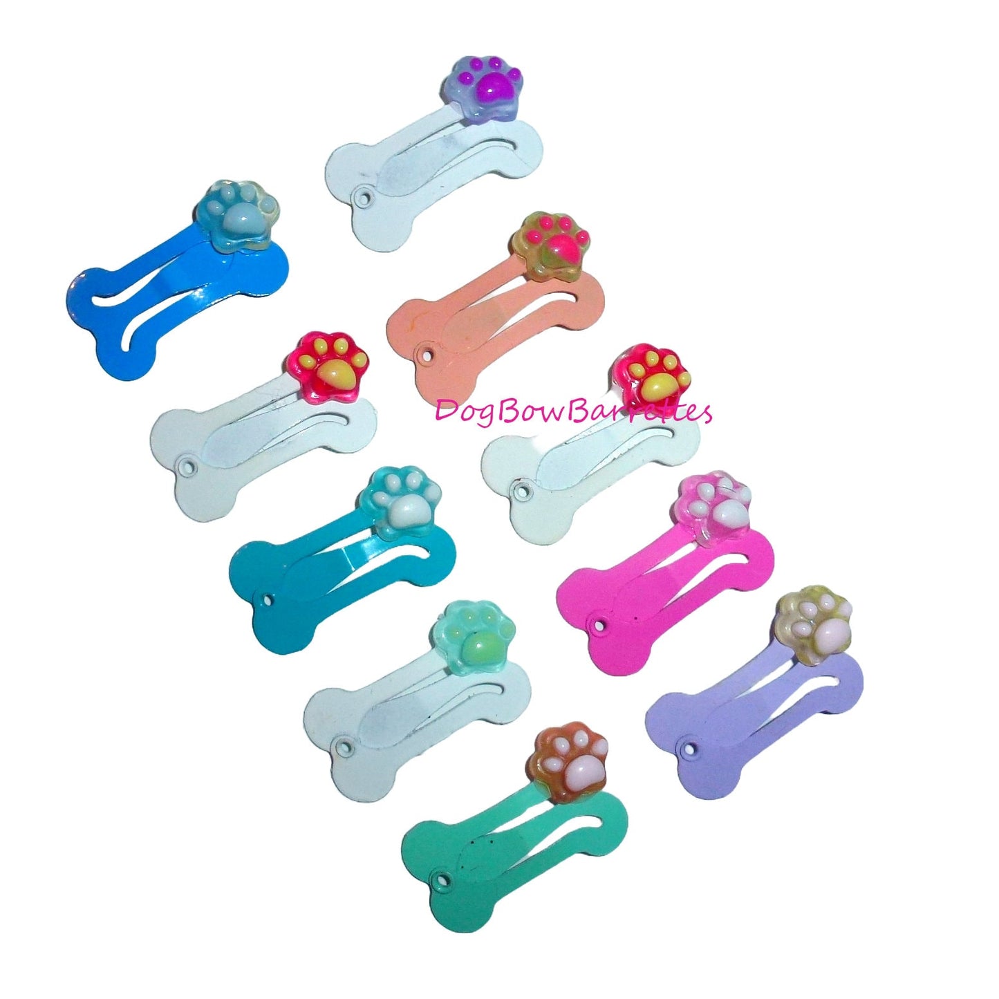 Puppy Bows ~ Set of 10 paw print dog bone pet hair snap clips barrettes (FB12)