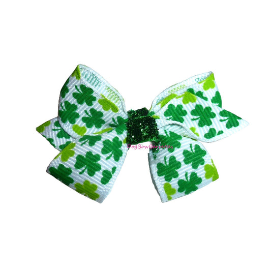 St. Patrick's day ribbon green clover  clip pet hair dog bow (fb100D)