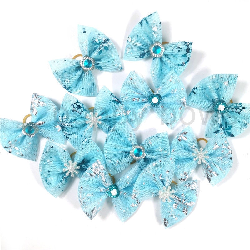 Winter New year's tulle blue snowflake everyday dog groomers grooming pet hair bows