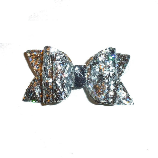 Silver chunky glitter bows dog barrette or bands  pet hair bow  - (gl37)