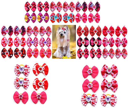 Valentine's day heart jewels everyday dog groomers grooming pet hair bows (fb439)