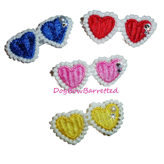 Dog Bow Barrettes  lace rhinestone sunglasses  pet hair grooming bows with plastic barrette (FB248B)