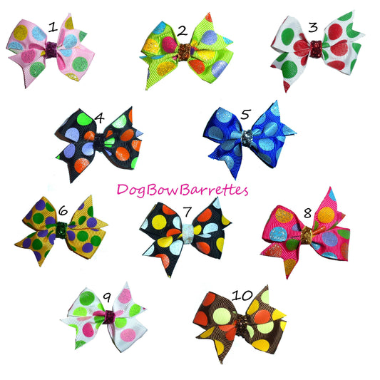 Dog pet hair grooming bow Jumbo glitter dots swallowtail band or barrette clip (fb285B)