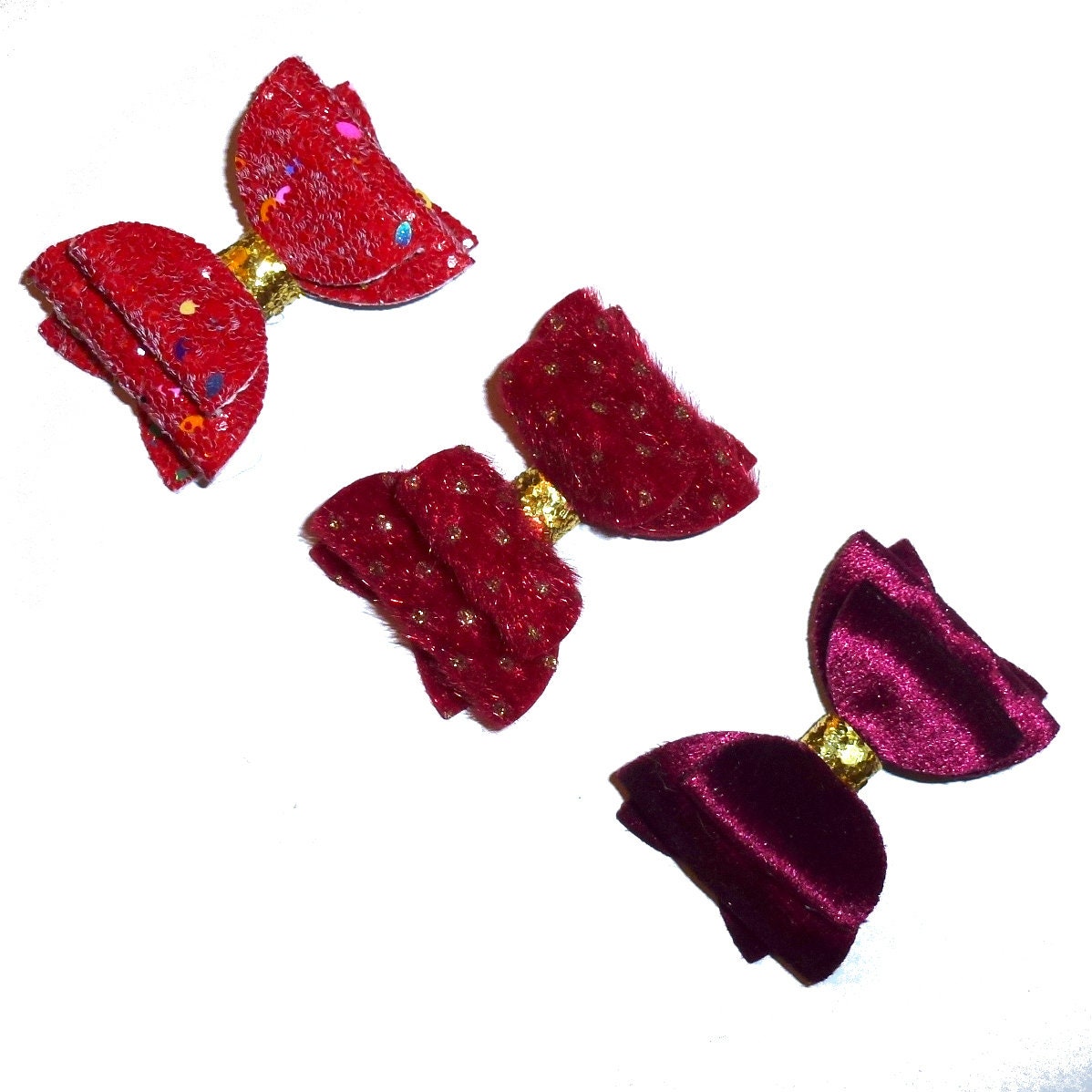 Fanciful Red burgundy velvet glitter bows dog barrette or bands  pet hair bow  - (br5A)