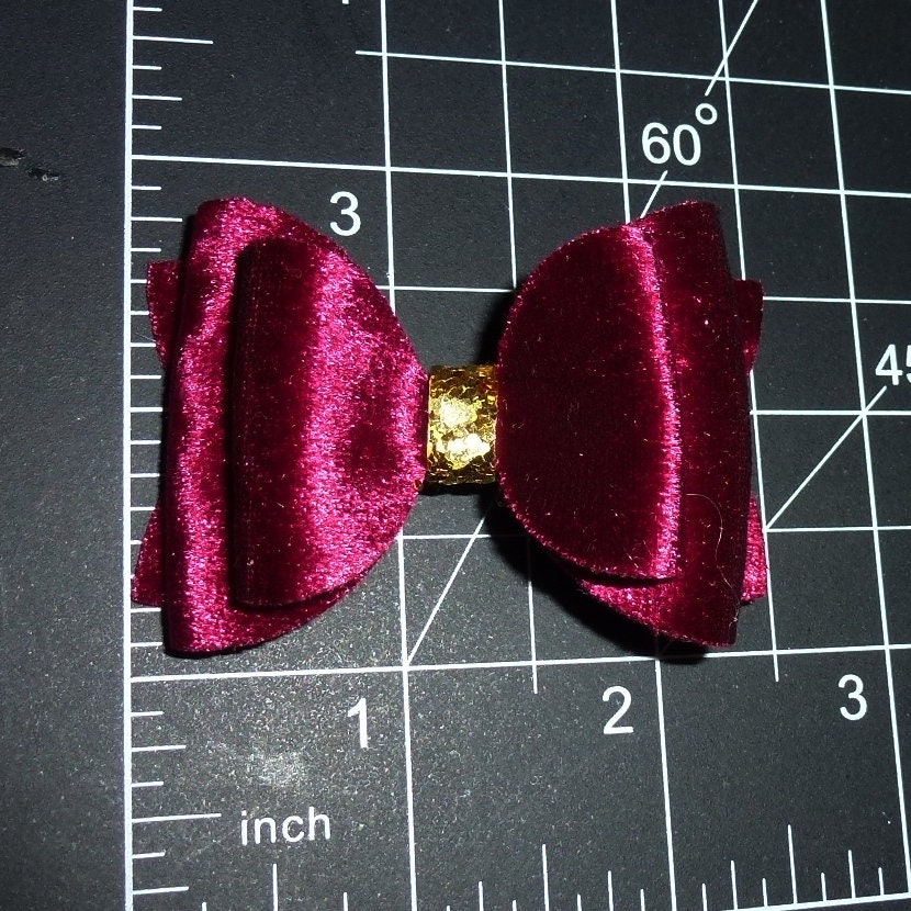 Fanciful Red burgundy velvet glitter bows dog barrette or bands  pet hair bow  - (br5A)