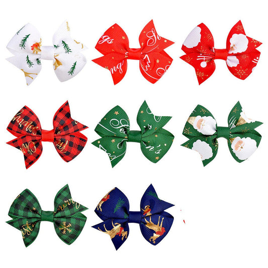 Christmas swallowtail  Santa snowmen, trees elf green/red grooming pet hair bows (fb363)