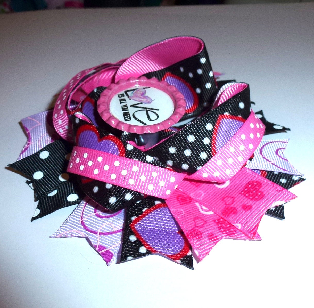 Puppy Bows ~ Dog collar slide bow Valentine's day purple pink Love is all you need accessory  (DC8)