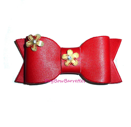 Dog bows  bowknot red with daisy pet hair  bow barrettes or bands (fb100F)