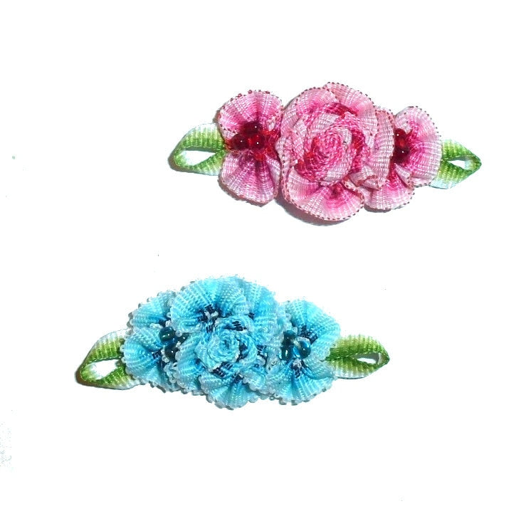 Beaded flowers pink blue purple yellow latex bands or  barrette  clip pet hair dog bow (fb361U)