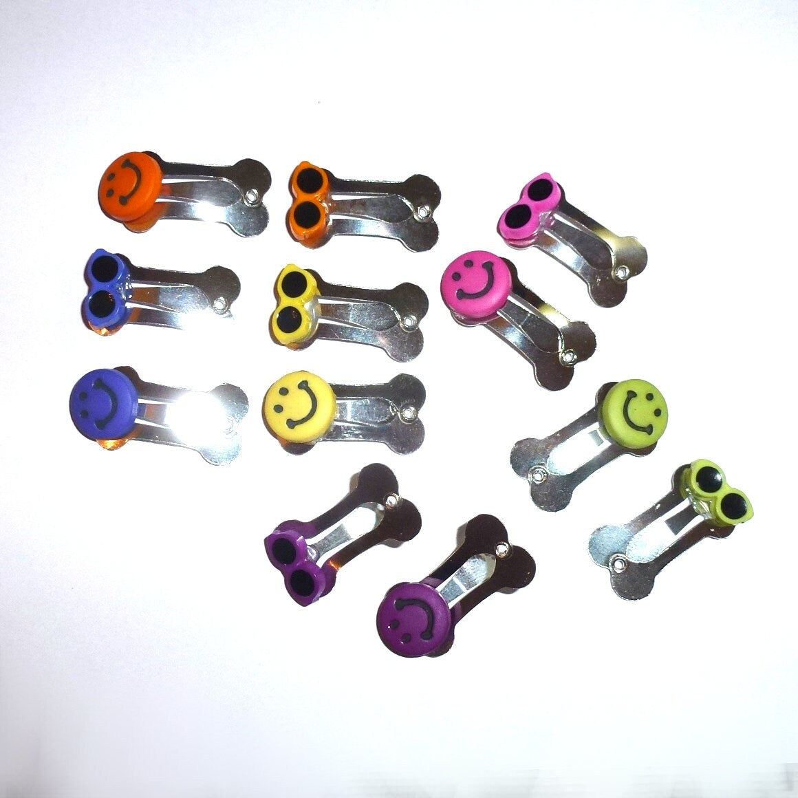 Puppy bows dog bone snap clip with tiny cute sunglasses and smiley faces (fb16)