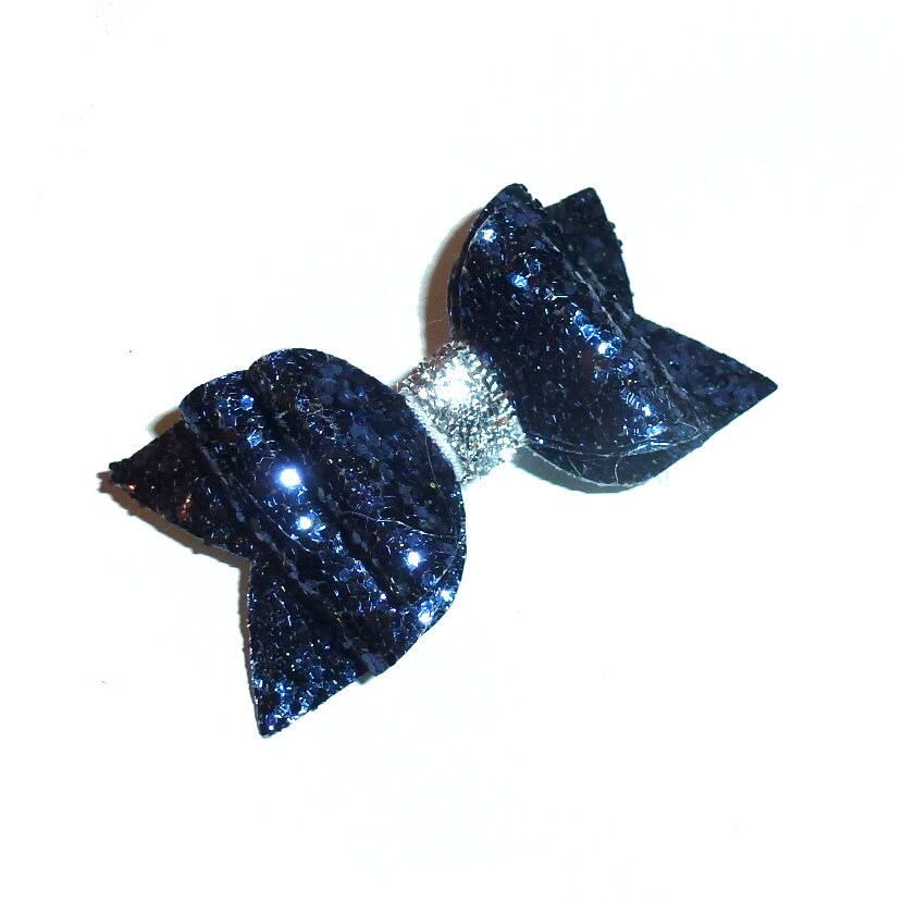 Midnight blue chunky glitter bows dog barrette or bands  pet hair bow  - (gl37)