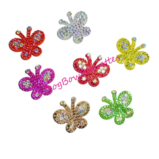 Puppy Bows ~ rhinestone padded butterfly pet hair bow latex bands or barrette  (fb138D)