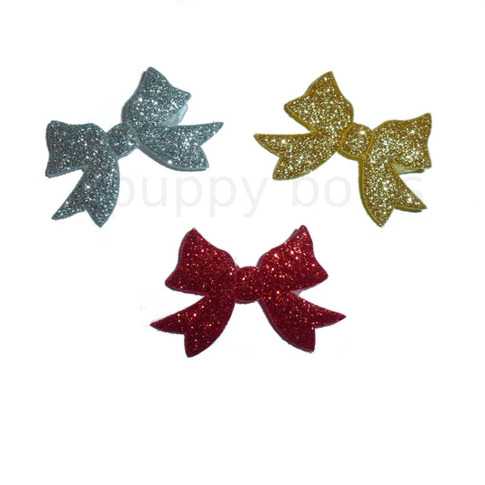 Puppy Bows ~ 3 glitter padded bowknots bows red silver gold  pet hair bow  - (fb219)