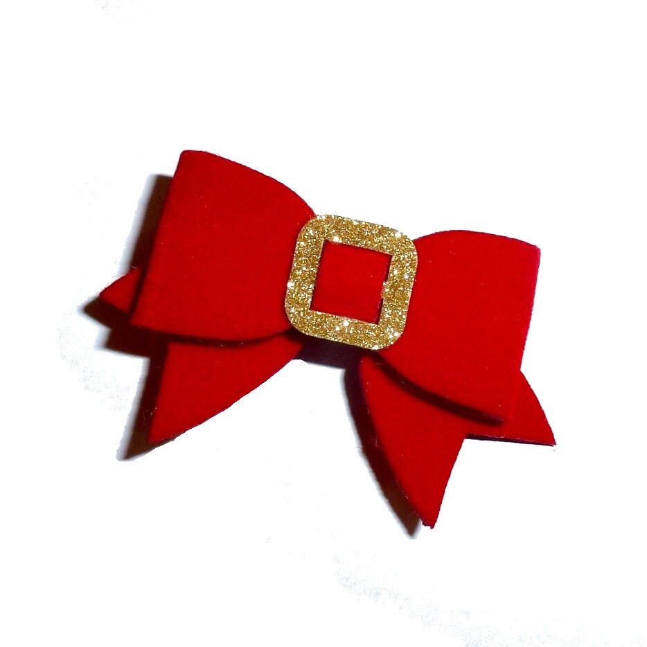 Puppy Dog Bows ~ Red velvet and gold glitter buckle bowknot pet hair bow barrettes  (fb36)